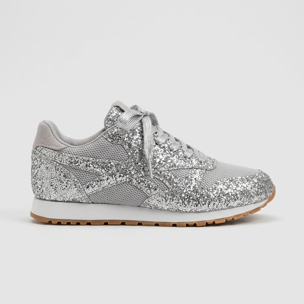 Women’s Sparkly Glitter Lace Up Sneakers Mesh Panel