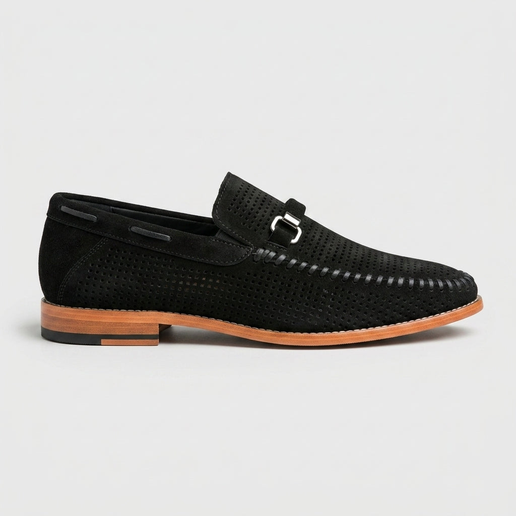 Men's Penny Loafers Slip-On Almond Toe Perforated Upper Flat Sole