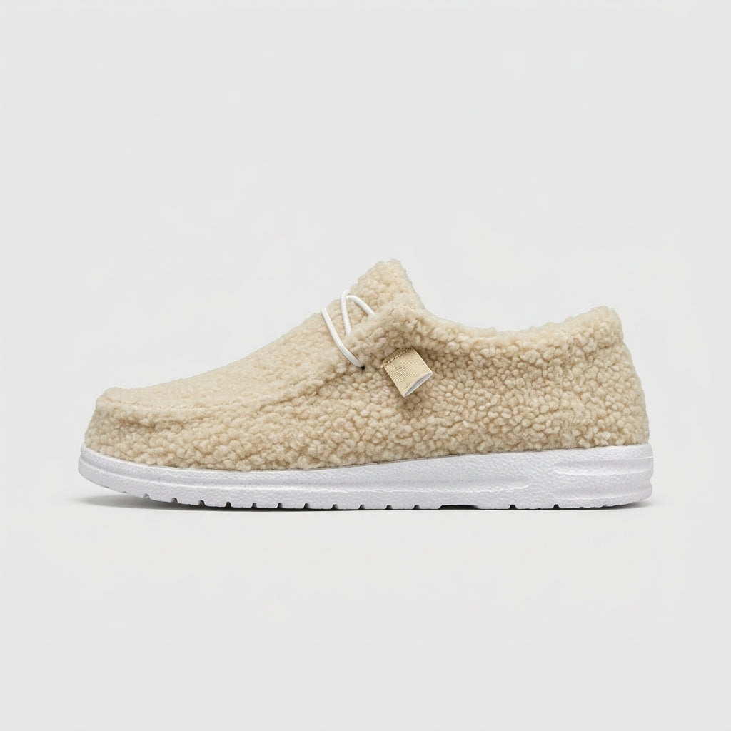 Women's Sherpa Slip-On Shoes with Elastic Lace Detail