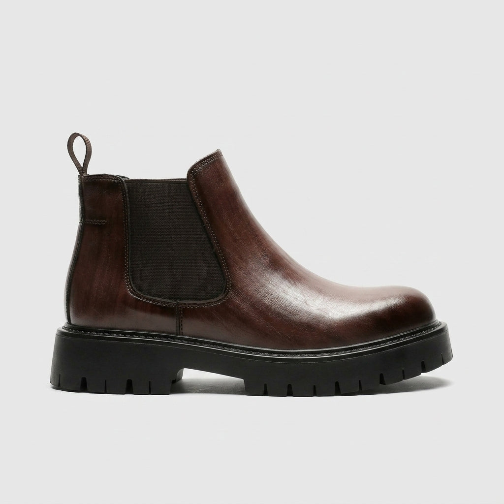 Men's Leather Chelsea Boots - Ankle Elastic Gore Platform