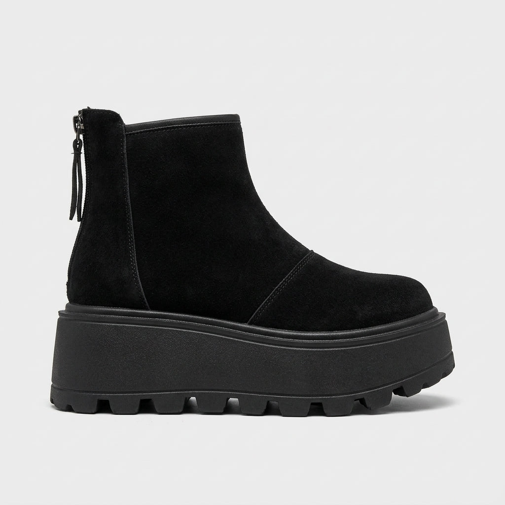 Women's Platform Boots Suede Ankle Chelsea Zip Back Tab