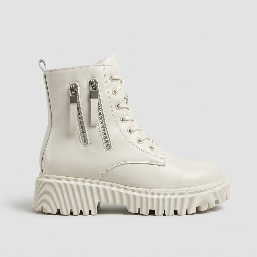 Women's Platform Boots Lace-Up Ankle Zipper Lug Sole