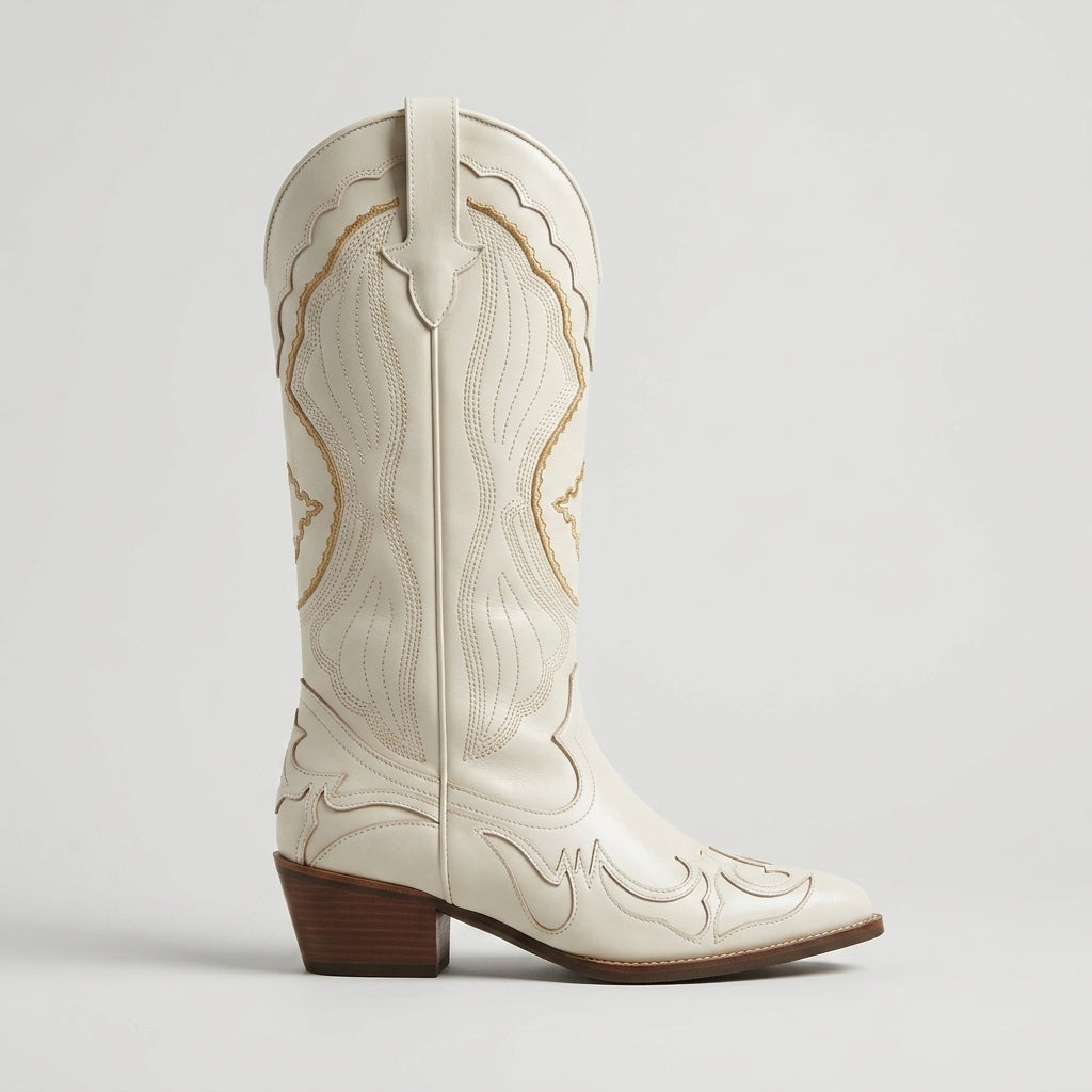 Women's Western Cowboy Boots with Embroidered Shaft and Pointed Toe