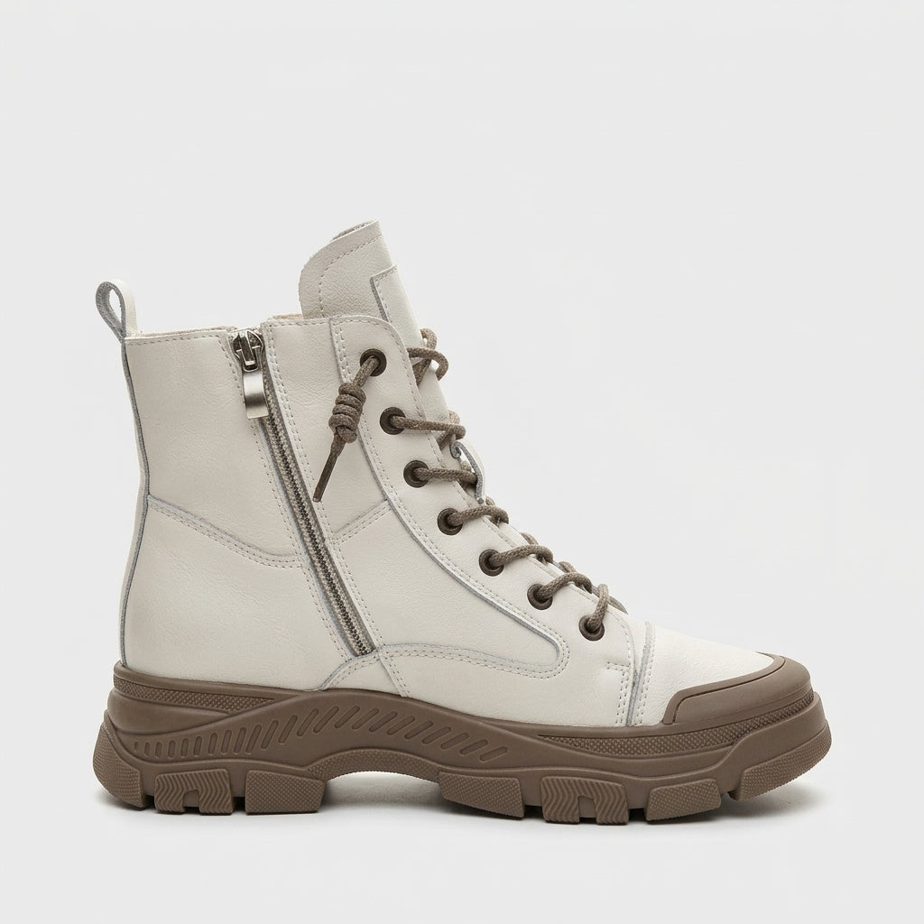 Women's Platform Boots Ankle High-Top Lace-Up Side Zip Chunky Sole