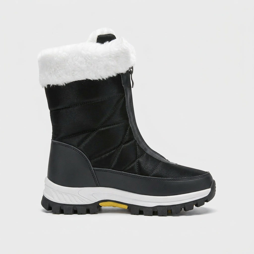 Women's Boots Quilted Faux Fur Trim Front Zip Mid-Calf Winter