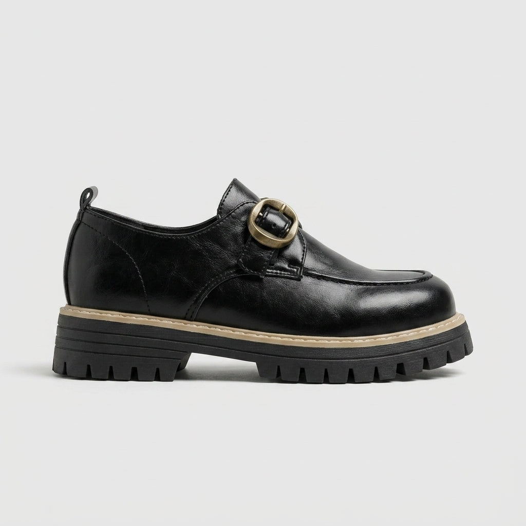 Women's Loafers - Slip-On - Buckle Detail - Lug Sole - Penny Loafers