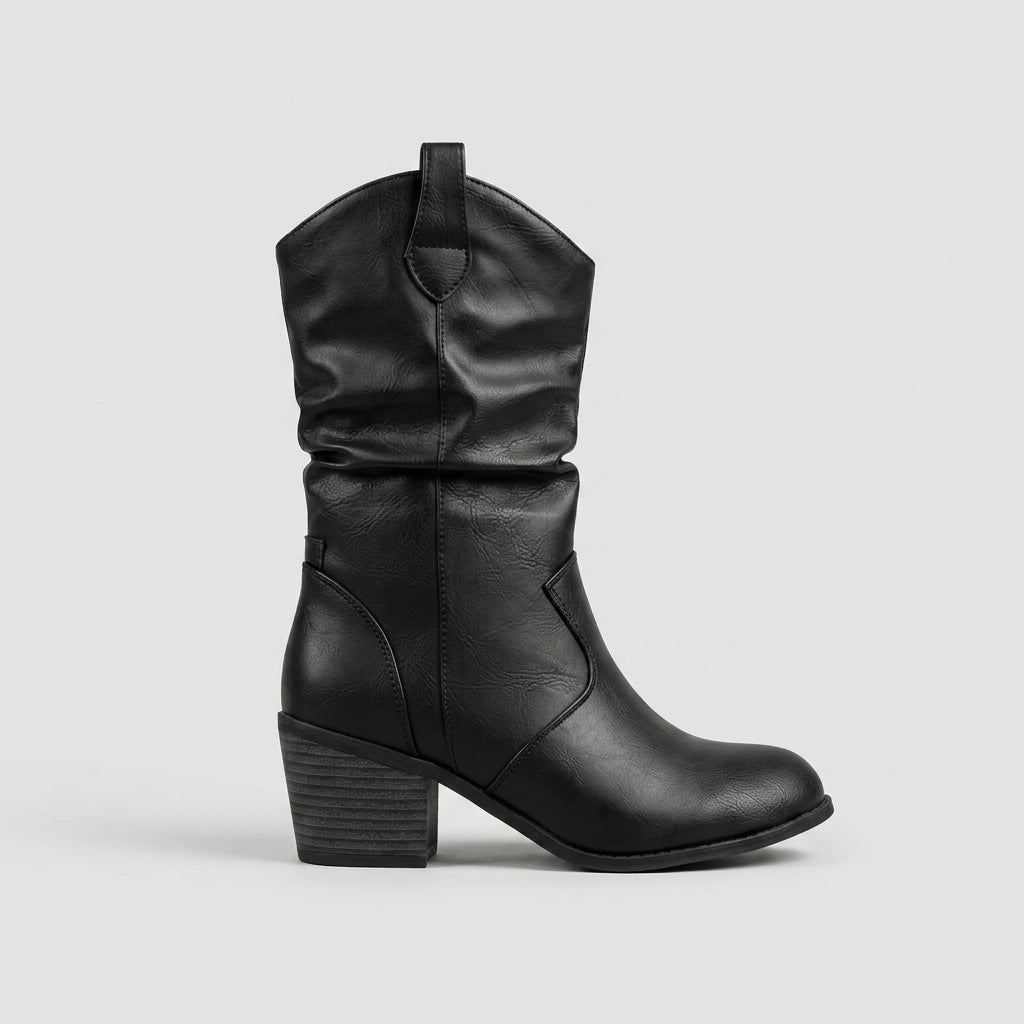 Women's Boots Mid-Calf Slouch Block Heel Pull-On Western