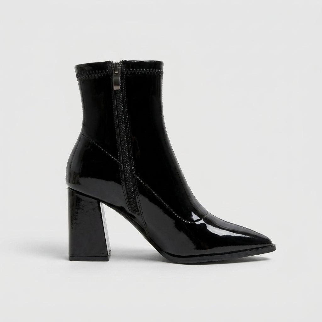 Women's Ankle Boots - Pointed Toe - Block Heel - Side Zip