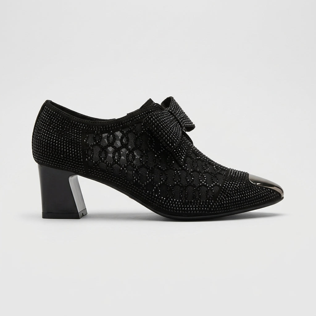 Women's Ankle Boots with Bow Detail and Metallic Pointed Toe Cap