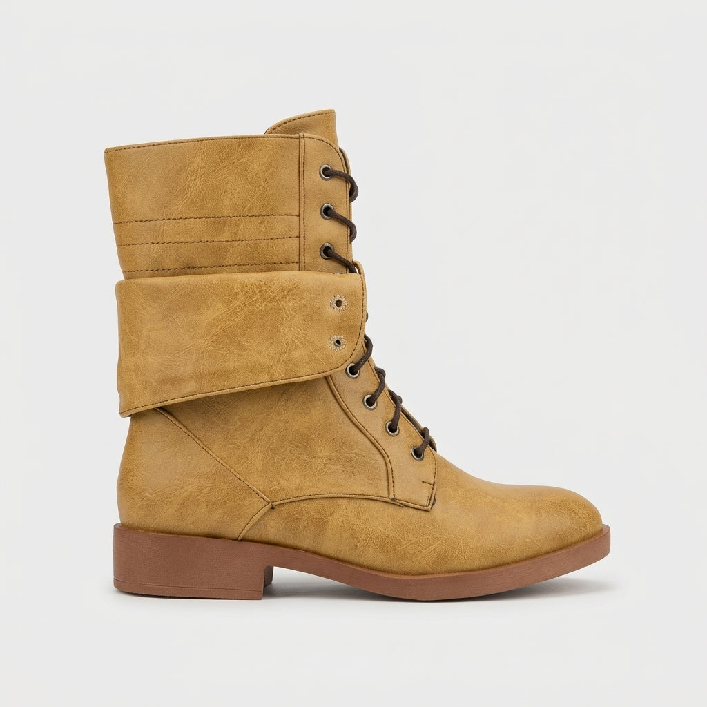 Women’s Vintage Lace Up Combat Boots Fold Over Cuff