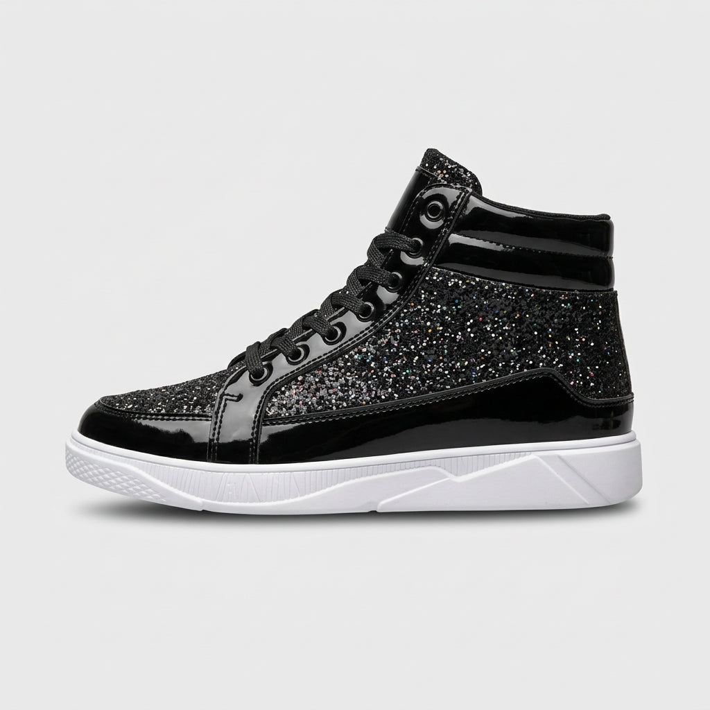 Men's High-Top Sneakers Glitter Metallic Lace-Up White Sole