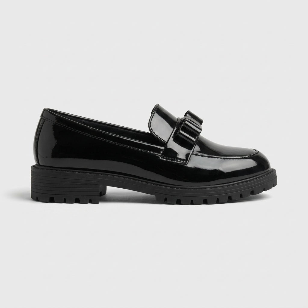 Women's Loafers Round Toe Bow Detail Slip-On Low Heel Lug Sole