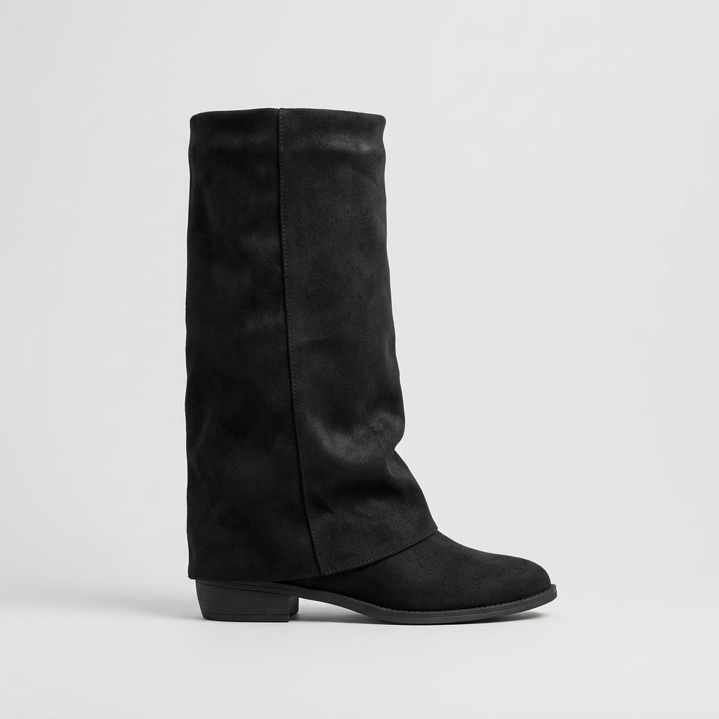 Women's Knee High Boots - Slouchy - Low Block Heel - Suede