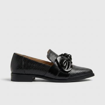 Women's Loafers Pointed Toe Bow Detail Textured Block Heel Flats