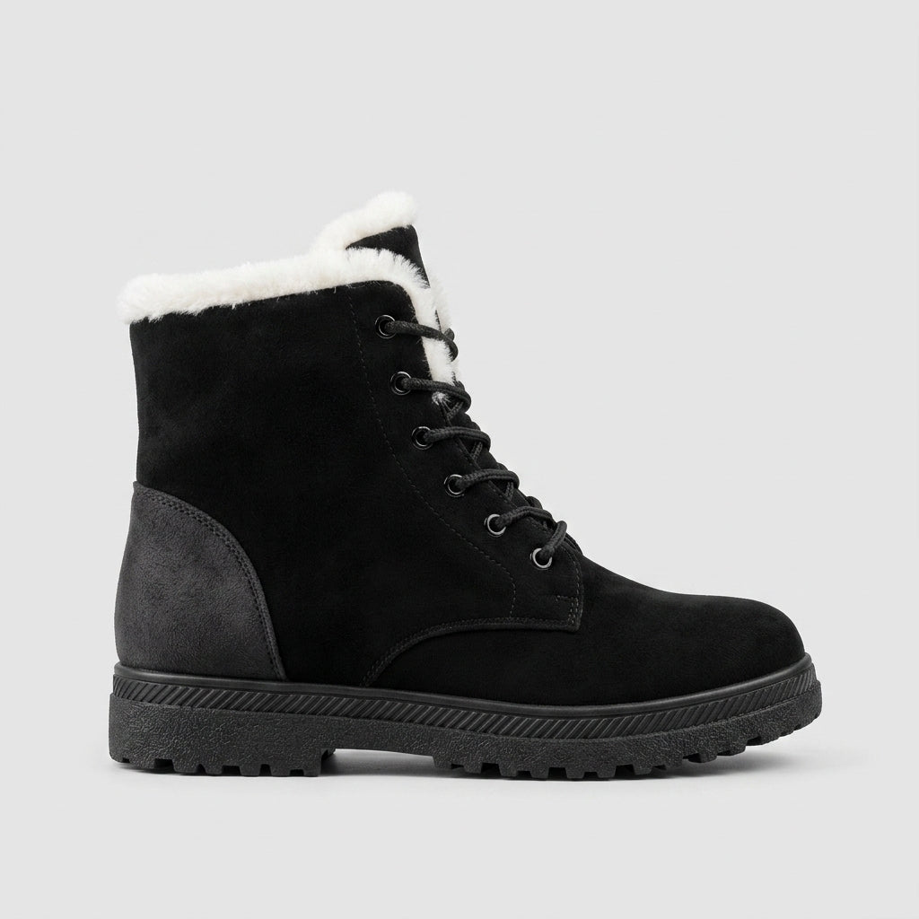 Women's Ankle Boots Lace-Up Faux Fur Lined Platform Sole