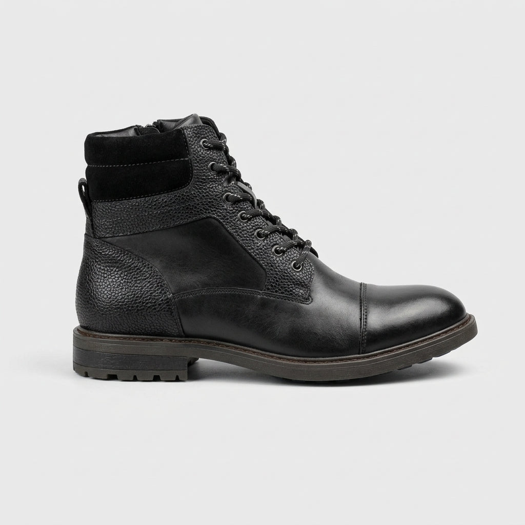Men's Ankle Boots Lace-Up Cap Toe Side Zip Lugged Sole