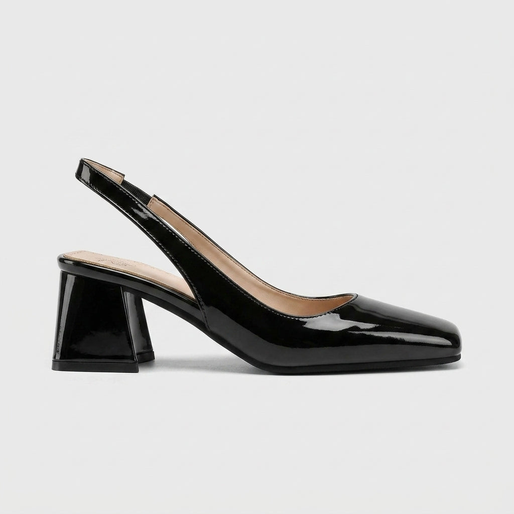 Women's Slingback Heels Patent Square Toe Block Heel