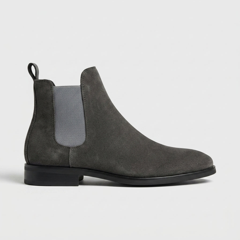 Men's Chelsea Boots Suede Ankle Low Heel Elastic Gusset Pull-On