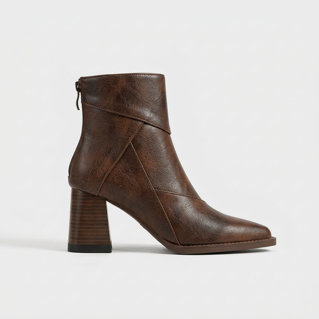 Women's Ankle Boots Block Heel - Pointed Toe - Side Zip