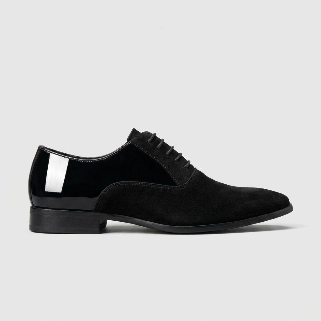 Men’s Glossy Leather Lace-Up Oxford Shoes with Almond Toe