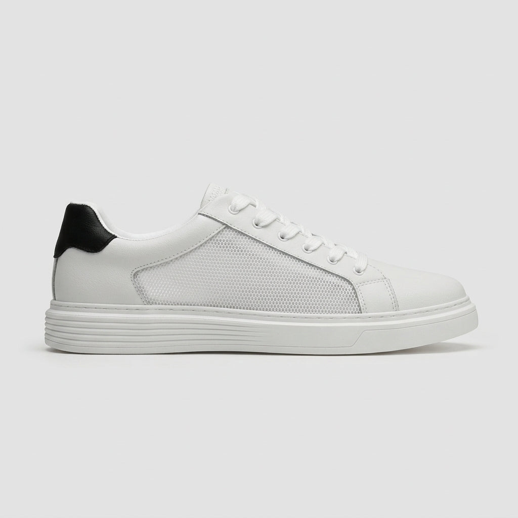 Men’s Cowhide Leather Low-Top Sneakers with Lace-Up Front