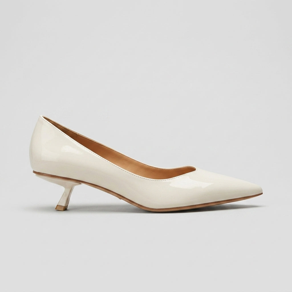 Women's Kitten Heels Pumps Pointed-Toe Low Block Heel Slip-On
