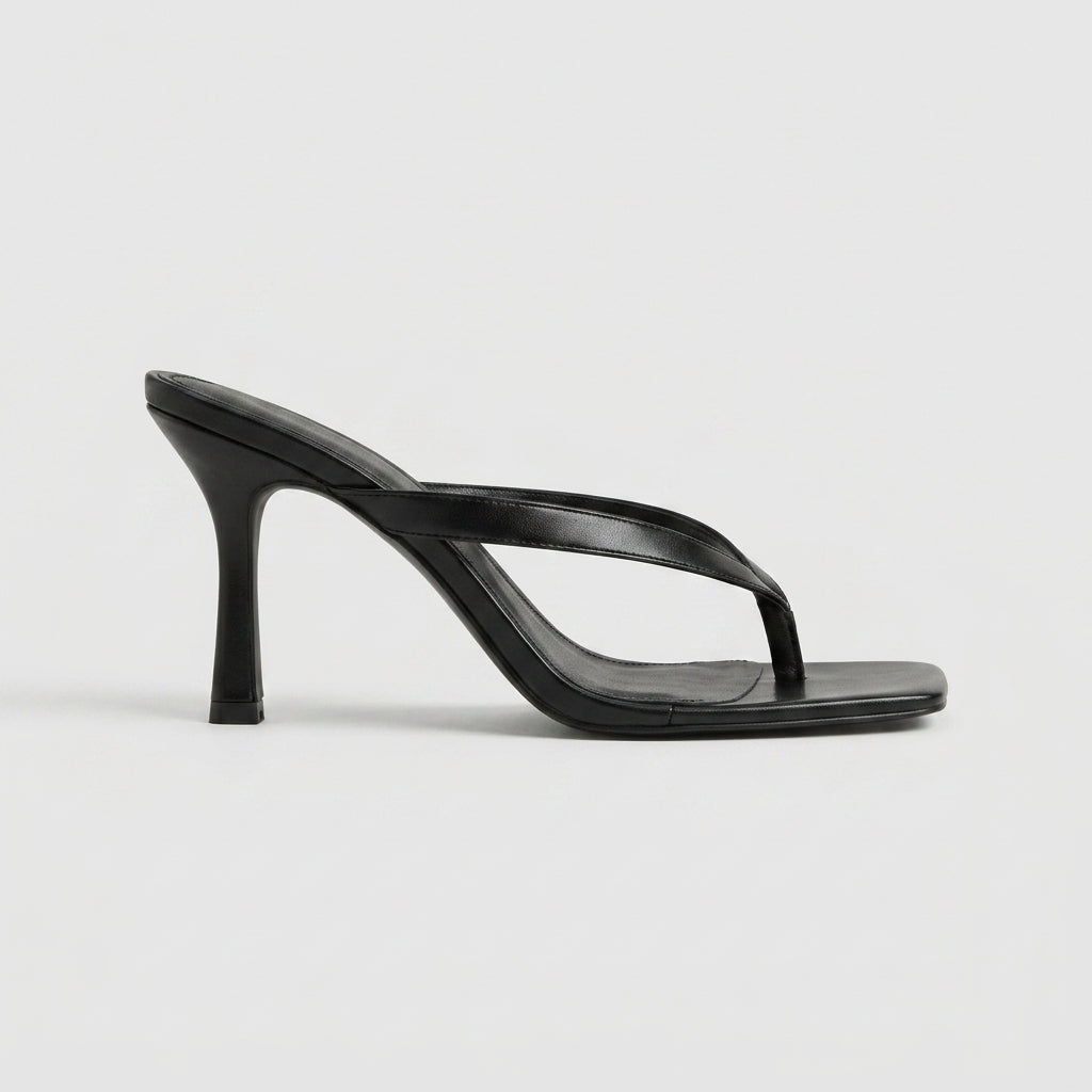 Women's Stiletto Heels Square Toe Thong Strap Slide Slip-On