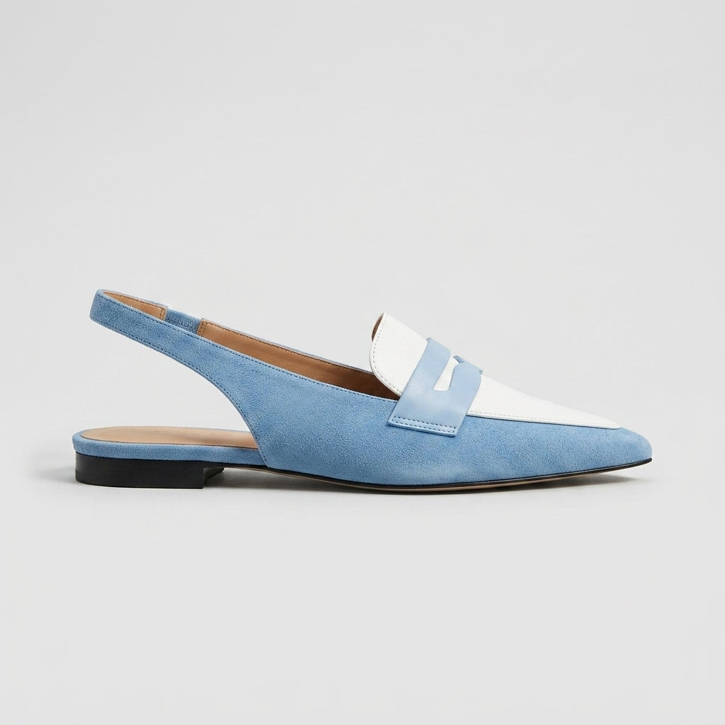 Women's Slingback Loafers - Pointed Toe - Low Block Heel
