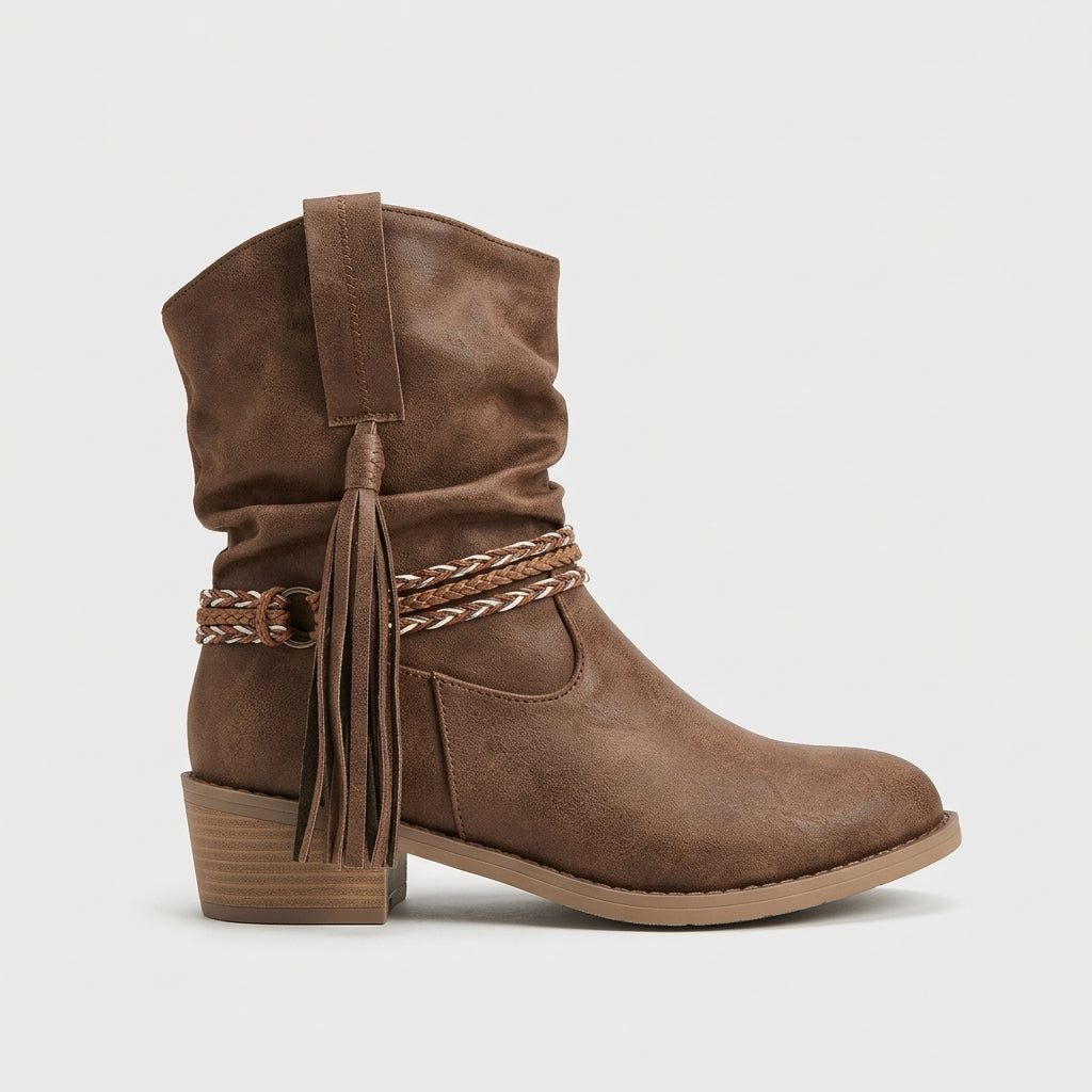 Women's Ankle Boots Slouch Block Heel Side Zip Chain Detail