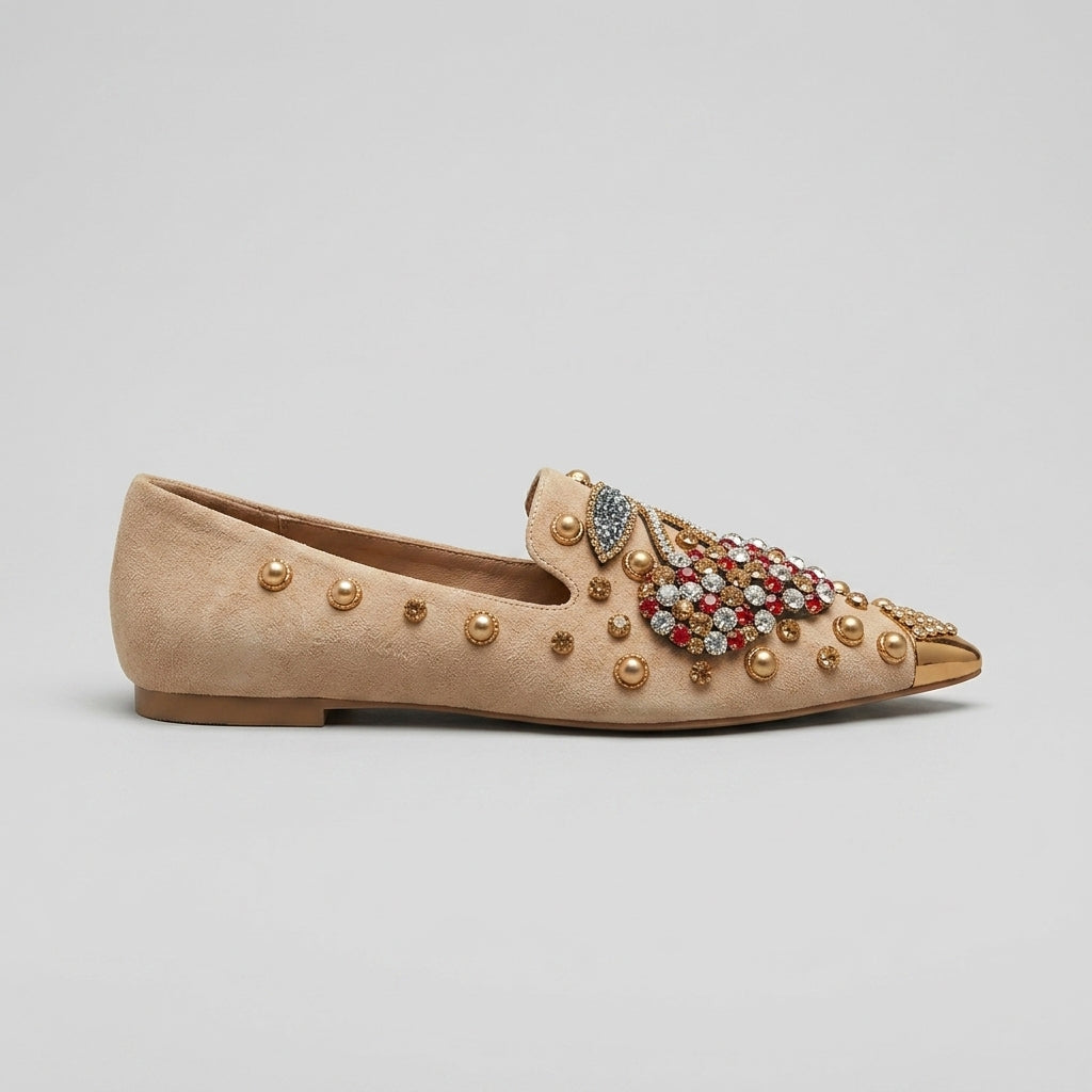 Women's Flats Pointed-Toe Jewel-Embellished Slip-On Loafers