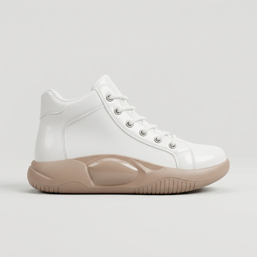 Women's High-Top Sneakers - Lace-Up - Platform Sole - Rounded Toe