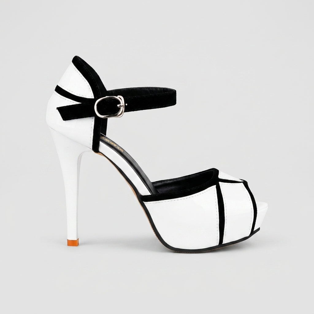 Women's Platform Heels Peep-Toe Geometric Colorblock Stiletto Ankle Strap