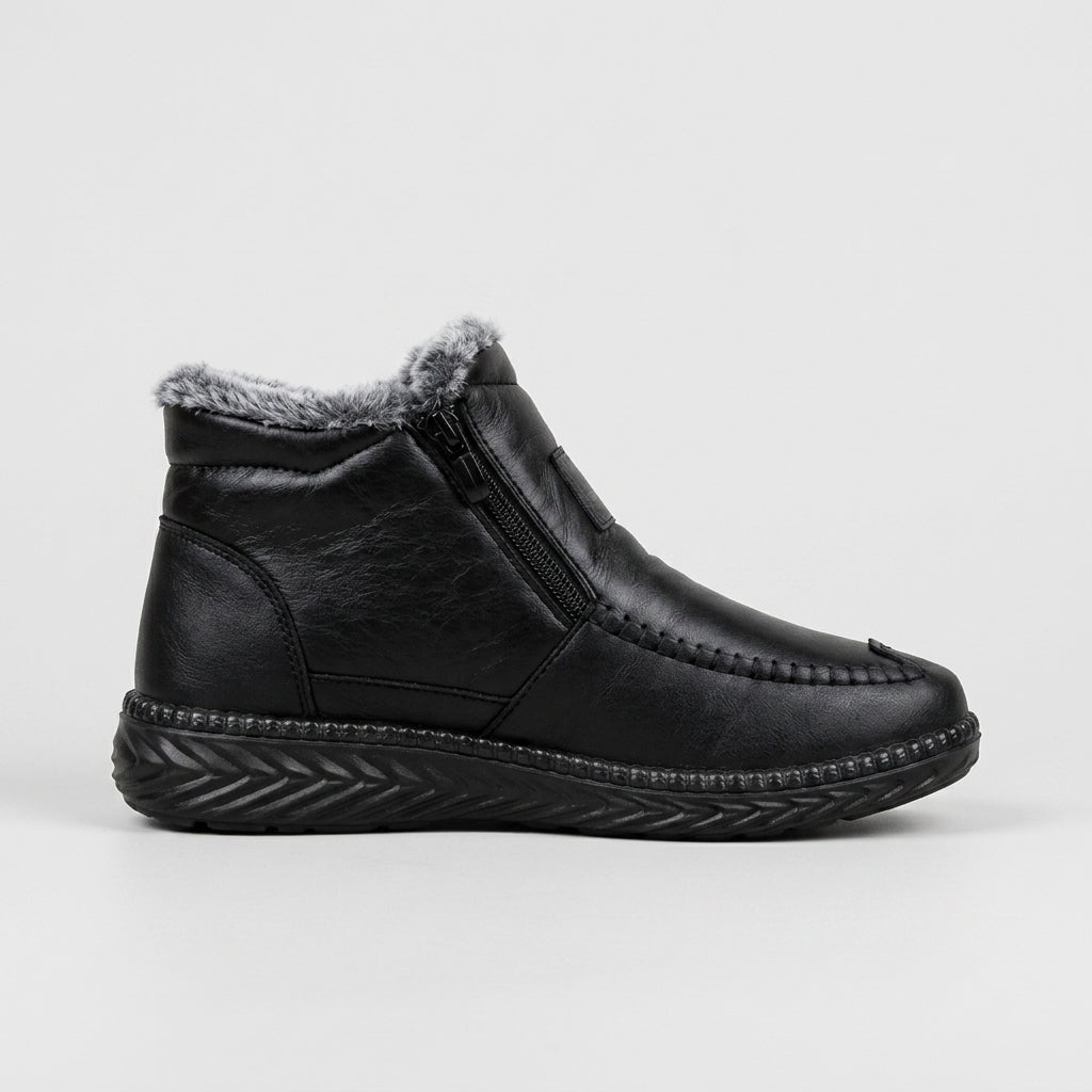 Women's Ankle Boots Faux Fur-Lined Side Zip Flat Sole