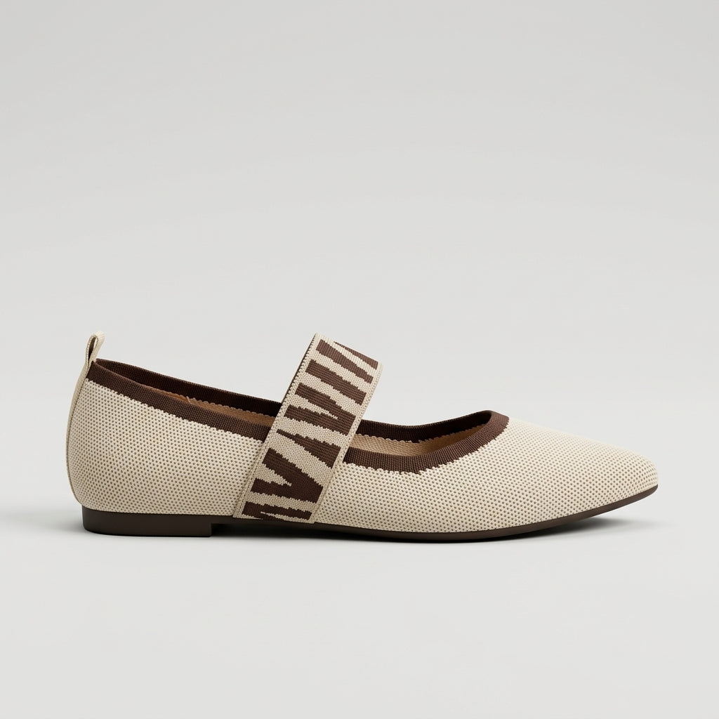 Women's Mary Jane Flats - Pointed Toe - Elastic Letter Strap