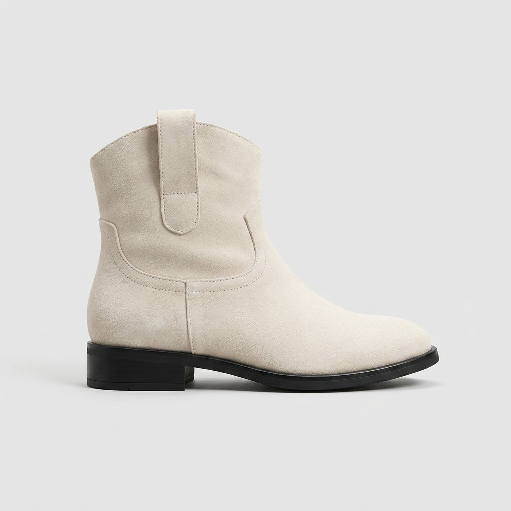 Women's Ankle Boots Suede Block Heel Pull Tab Round Toe Slip-On
