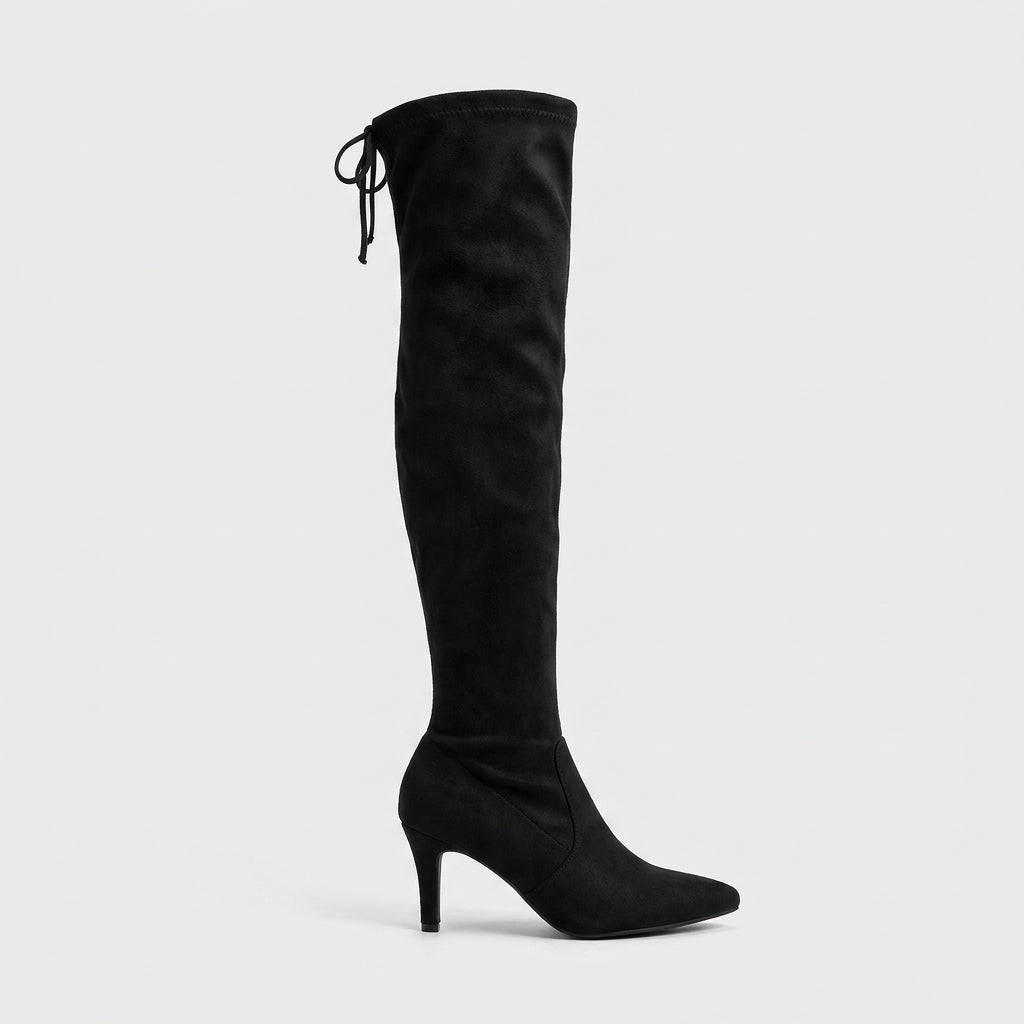 Women's Knee High Boots Pointed Toe Stiletto Heel Drawstring