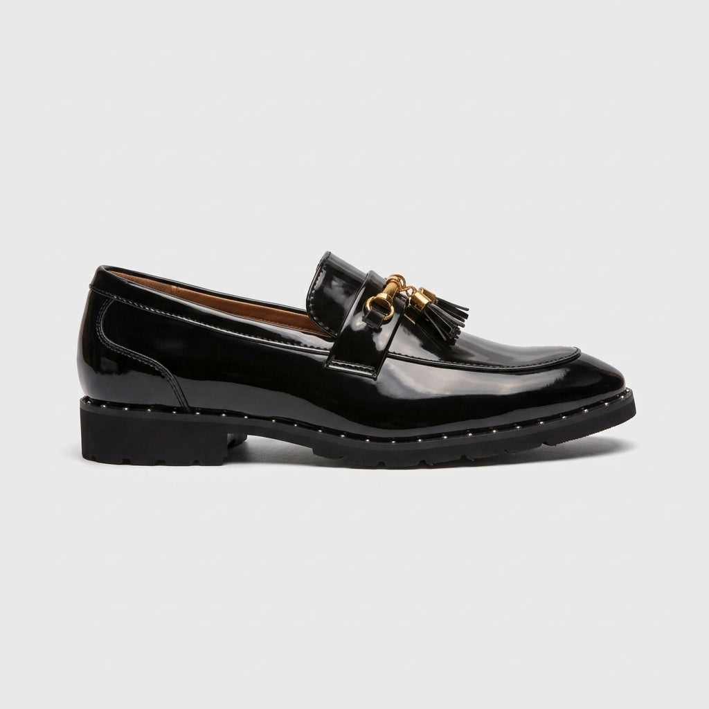 Men's Tassel Loafers with Chain-Link Trim and Studded Sole Edge