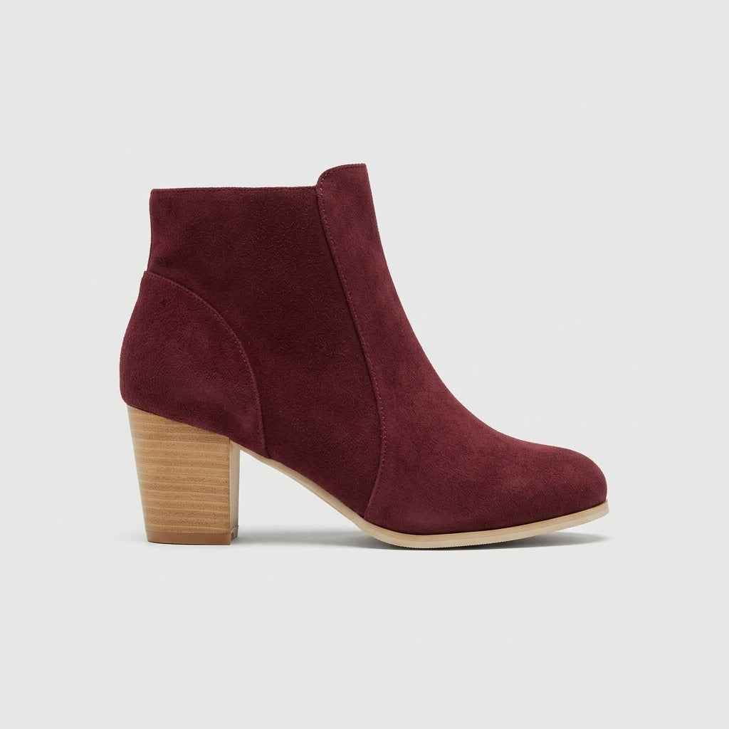 Women's Ankle Boots Block Heel Side Zip Suede