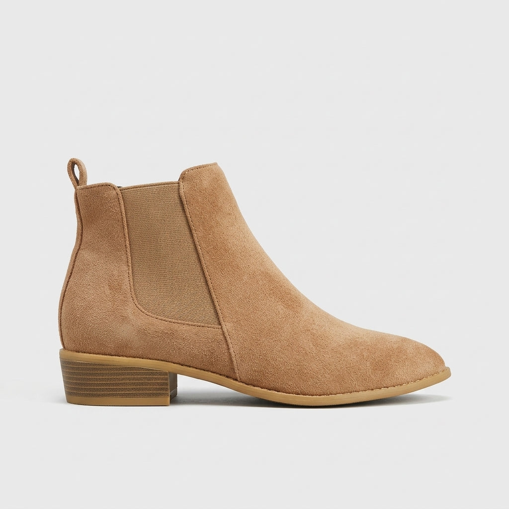Women's Ankle Boots Chelsea - Suede - Block Heel - Elastic Goring