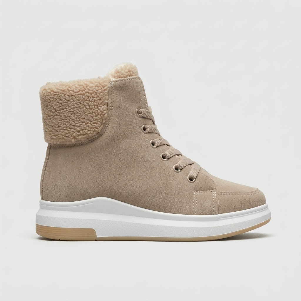 Women's Lace-Up Ankle Boots with Plush Lined Collar and Thick Sole