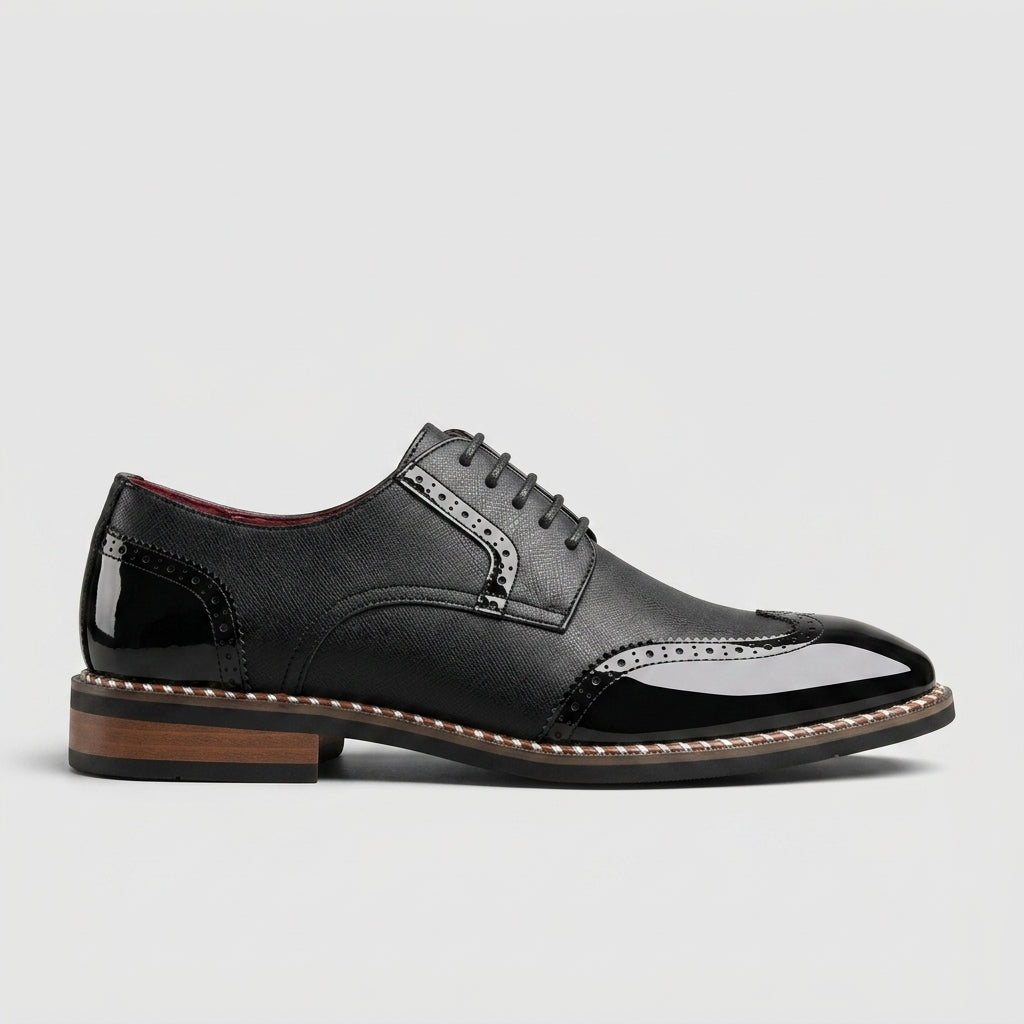 Men's Derby Shoes Brogue Wingtip Lace-Up Low Heel Two-Tone