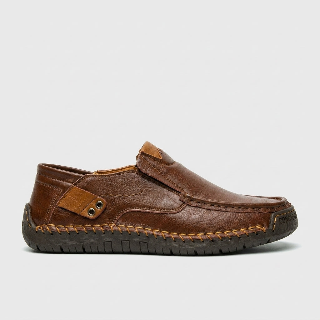 Men's Slip-On Loafers Moc Toe Leather - Contrast Stitching