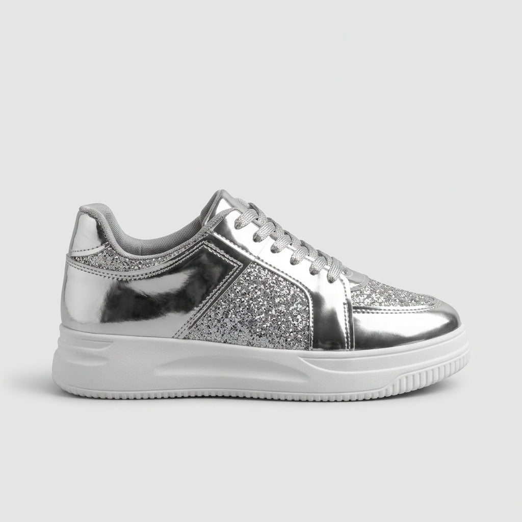 Women's Sneakers Low-Top Platform Glitter Lace-Up Metallic