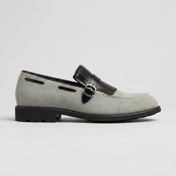 Men's Penny Loafers - Suede - Fringe Detail - Buckle Strap