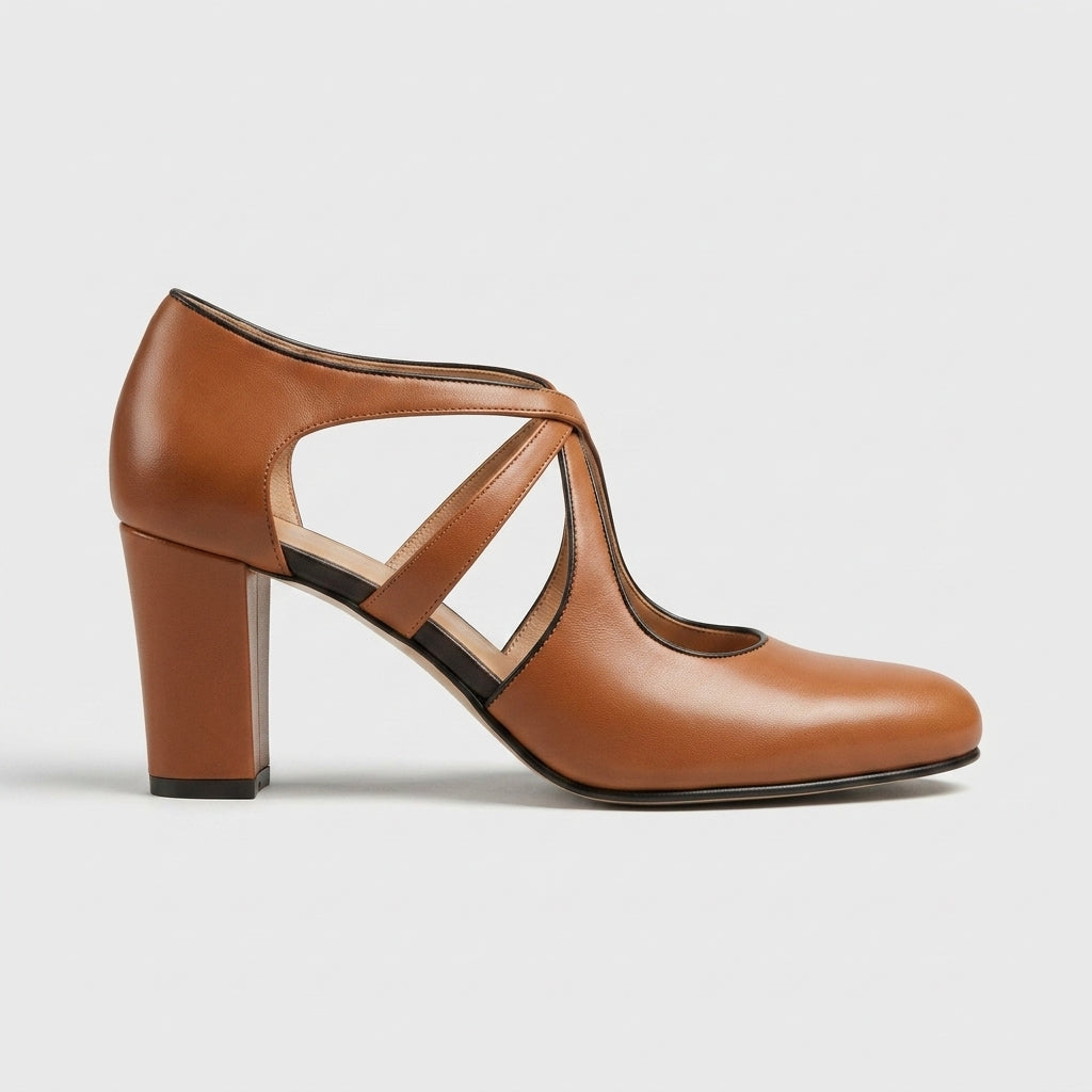 Women's Mary Jane Heels - Closed Toe - Block Heel - Ankle Strap