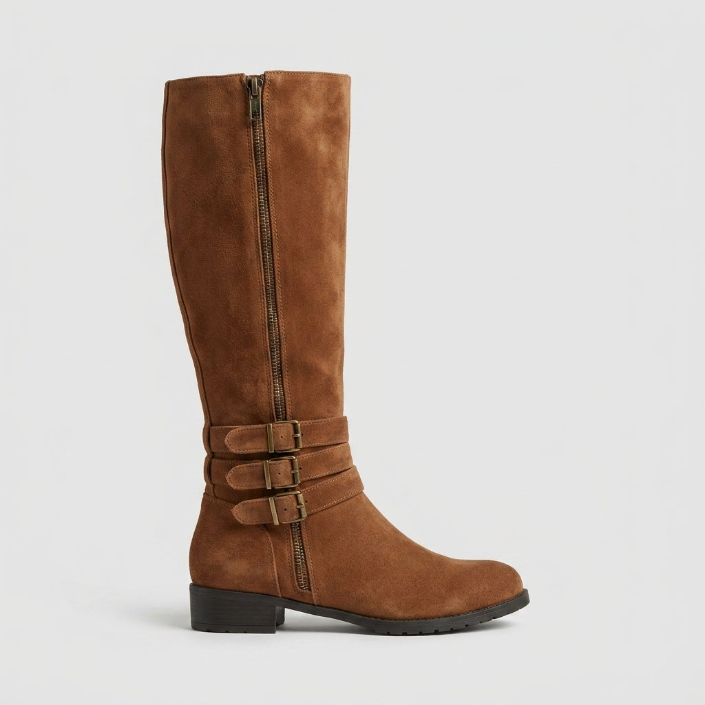 Women's Knee High Boots - Block Heel - Decorative Zipper - Lace