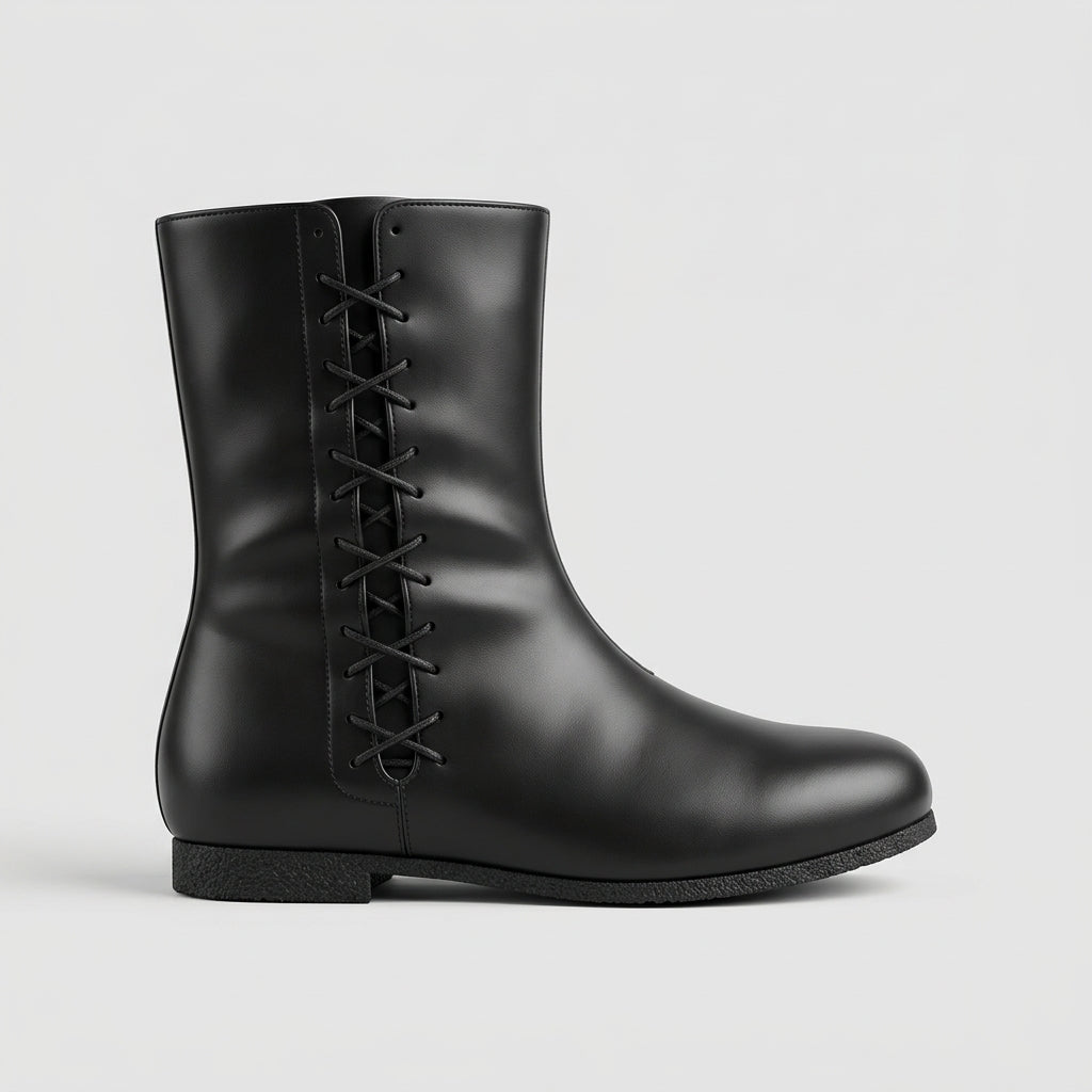 Men's Boots Mid-Calf Lace-Up Flat Sole Round Toe