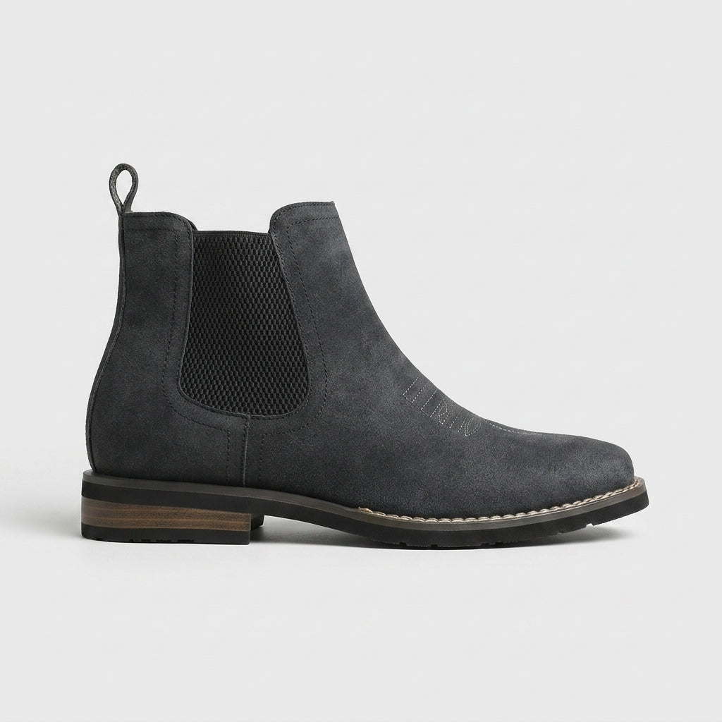 Men's Chelsea Boots - Almond Toe - Elastic Gore - Block Heel