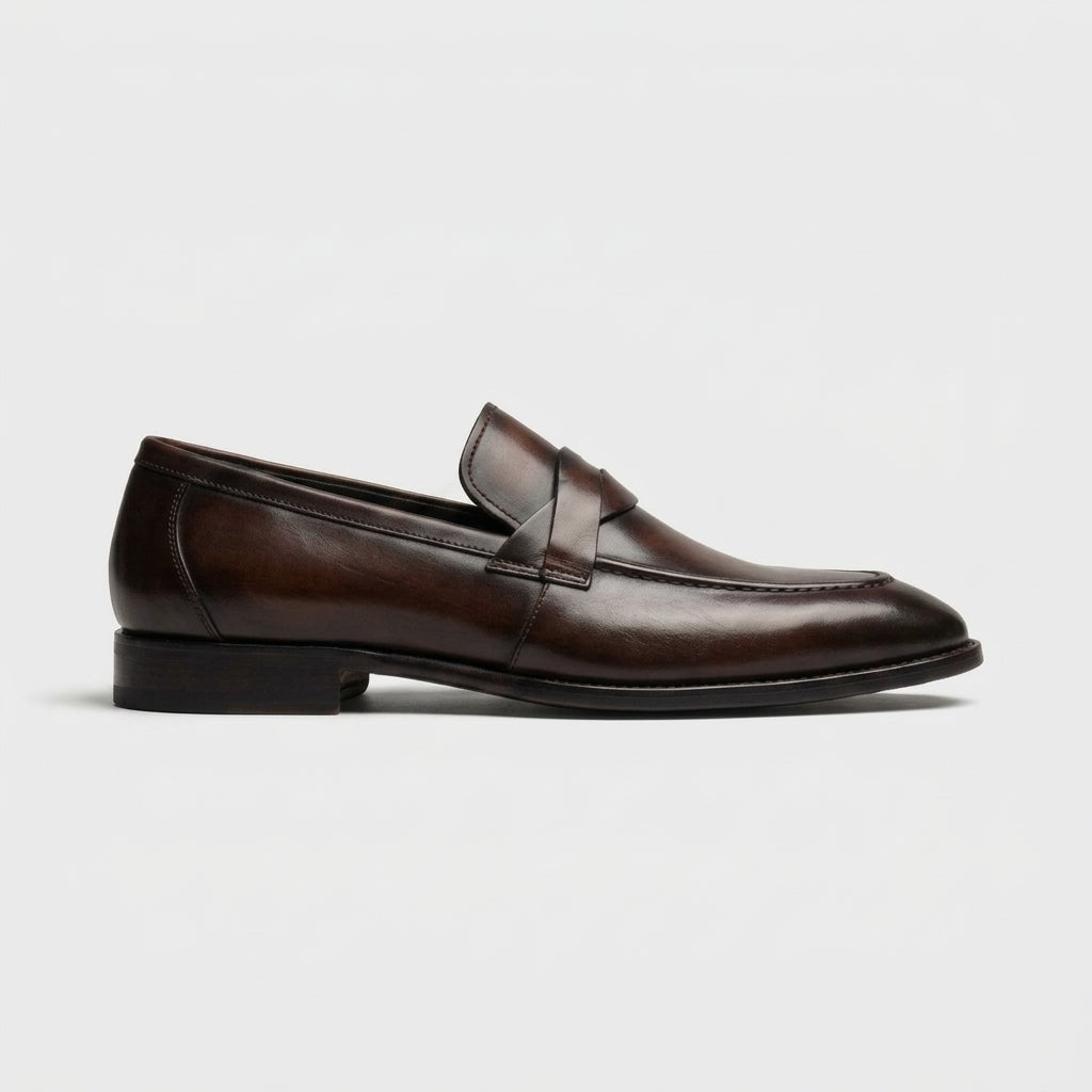 Men's Penny Loafers Round Toe Slip-On Low Heel Leather Sole