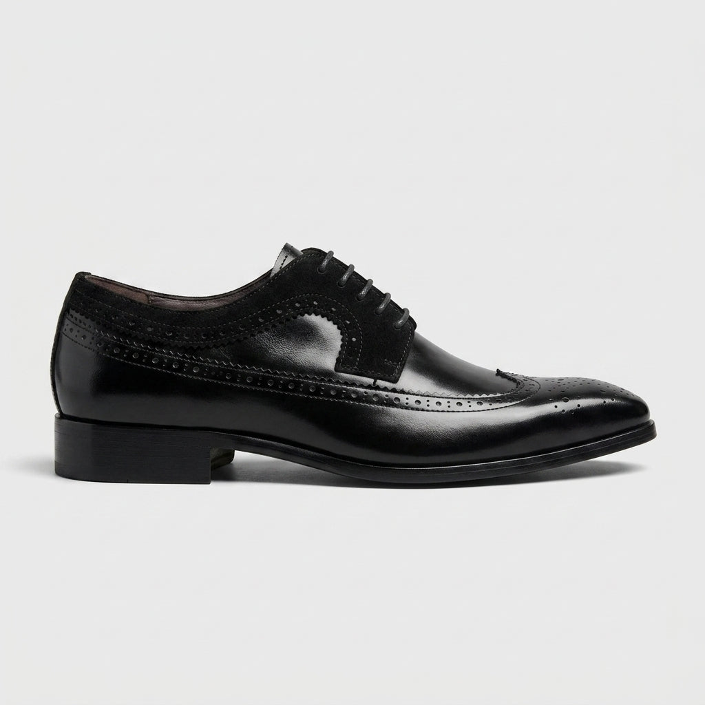 Men's Oxford Wingtip Brogue - Lace-Up - Rounded Toe - Low Heel
